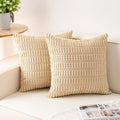 Pack of 2 Corduroy Decorative Throw Pillow Covers 20x20 InchSoft Boho Striped Pillow Covers Modern Farmhouse Home Decor for Sofa Living Room Couch Bed（Beige）