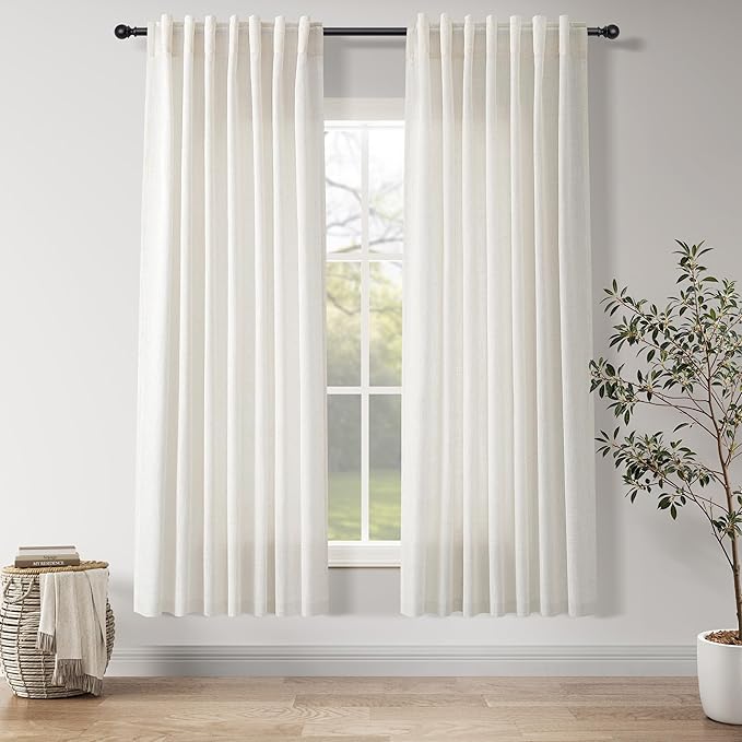 Nanspring Natural Linen Curtains 72 Inches Long for Living Room Country Light Filtering Semi Sheer Curtains Farmhouse Decor Curtain for Bedroom Back Tab and Rod Pocket 52x72, 2 Panels