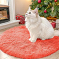 OLANLY Coral Red Round Rugs for Bedroom - Machine Washable, 2 ft Circle Area Rugs for Living Room, Soft and Fluffy Shaggy Carpet for Teen Girl and Boys, Nursery Rooms, Dorms, Home Decor Aesthetic