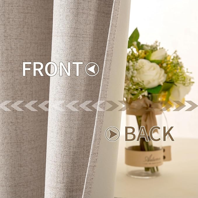 MIULEE 100% Blackout Linen Textured Curtains for Bedroom Solid Thermal Insulated Natural Beige Grommet Room Darkening Curtains & Drapes Luxury Decor for Living Room Nursery 52 x 98 Inch (2 Panels)