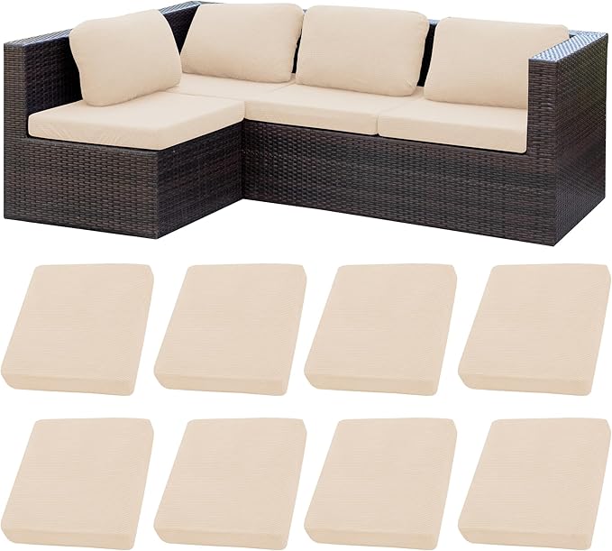 Patio Cushion Covers Outdoor Cushion Covers,Super Elastic Cushion Covers Replacement, Suitable for Outdoor Sofa Patio Couch Cover Replacement (8Pcs,Beige,Cover Only)