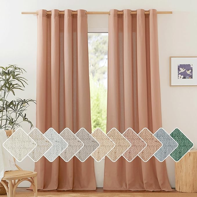 NICETOWN Thick Linen Textured Curtains for Large Windows, Grommet Privacy with Light Filtering Flax Linen Blend Drapes for Bedroom/Living Room, Terracotta, W55 x L108, Set of 2