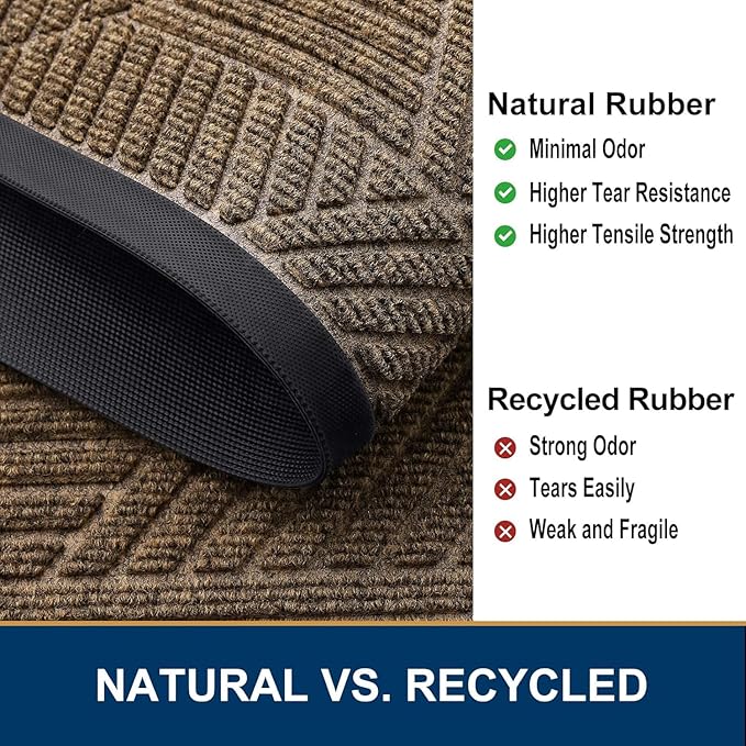 Smiry Half Circle Front Door Mat Outside Entrance, Heavy Duty Sturdy Natural Rubber Doormat, Trap Dirt and Moisture, Low Profile Mats for Indoor Outdoor Entry, Irregular Triangle (35x23, Brown)