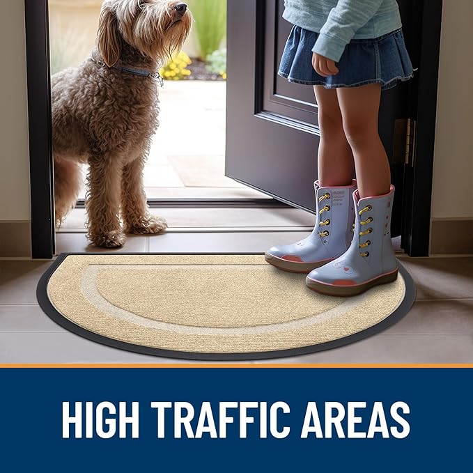 OLANLY Half Circle Door Mat Indoor Outdoor Entrance Welcome, Waterproof All-Season, All-Weather Doormat, Sturdy Natural Rubber, Low Profile, Easy Clean Patio Porch Entryway Mat, 47x23, Beige