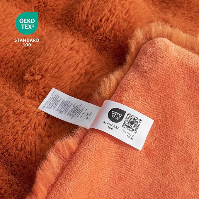 Cozy Bliss Faux Fur Throw Blanket for Couch, Fuzzy Soft Plush Thick Bubble Blanket for Sofa Bedroom Living Room, 50 * 60 Inches Halloween Burnt Orange