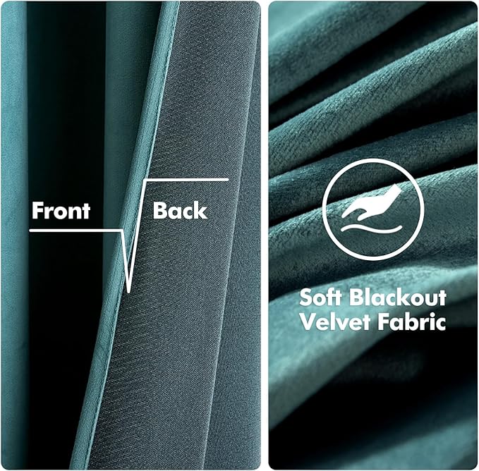 MIULEE 2 Panels Blackout Velvet Curtains Solid Soft Grommet Teal Curtains Thermal Insulated Soundproof Room Darkening Long Black Out Drapes/Panels for Living Room Bedroom 52 x 96 Inch Length