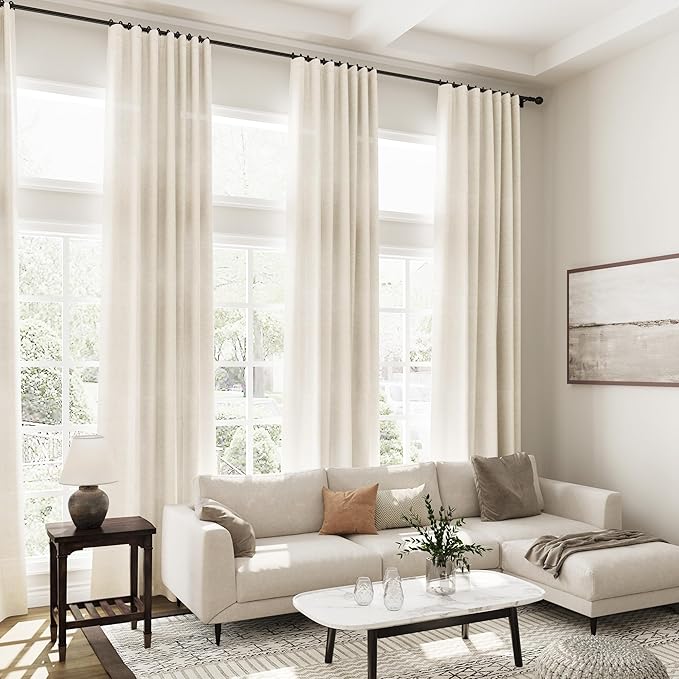 Warm Beige Linen Curtains 63 Inches Long 2 Panel Sets for Living Room Bedroom Rod Pocket Back Tab Light Filtering Drape for Kitchen Window Short Protect Privacy Curtain Modern Farmhouse Decor 52x63