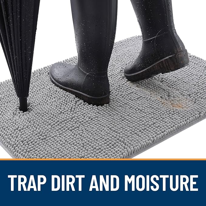 OLANLY Dog Door Mat for Muddy Paws 70x24, Absorbs Moisture and Dirt, Absorbent Non-Slip Washable Doormat, Quick Dry Chenille Mud Mat for Dogs, Entry Indoor Entryway Carpet for Inside Floor, Light Grey