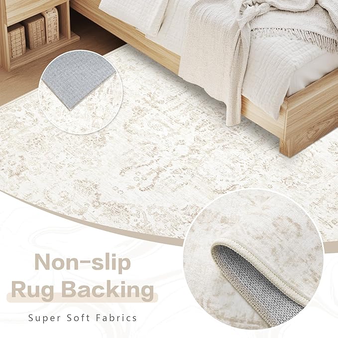 8x10 Area Rugs for Living Room: Washable Rug Vintage Large Rugs Soft Non Slip Low Pile Rug Floral Distressed Floor Carpet for Bedroom Kitchen Nursery Dining Room Home Office (Beige, 8'x10')
