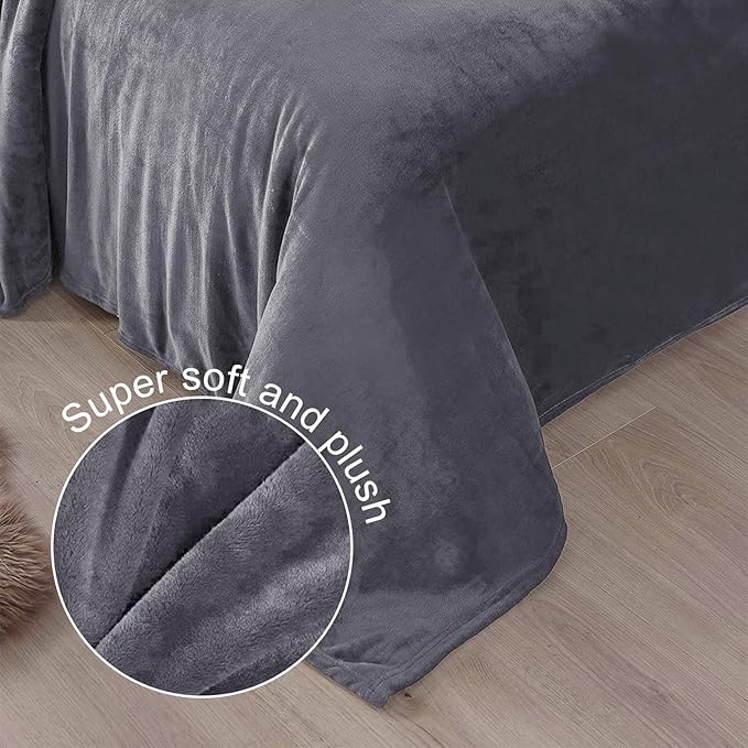 Exclusivo Mezcla Fleece Blanket Cal King Size for Bed, Super Soft and Warm, All Season, Cozy, Plush, Lightweight, 120x120 Inches, Dark Grey