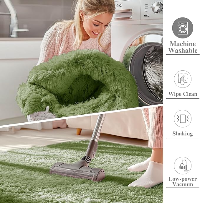 OLANLY 5x8 Machine Washable Large Area Rugs for Living Room, Bedroom, Soft Fluffy Shaggy Bedside Rug, Indoor Floor Carpet for Kids Girls and Boys, Dorms, Nursery, Home Decor Aesthetic, Green