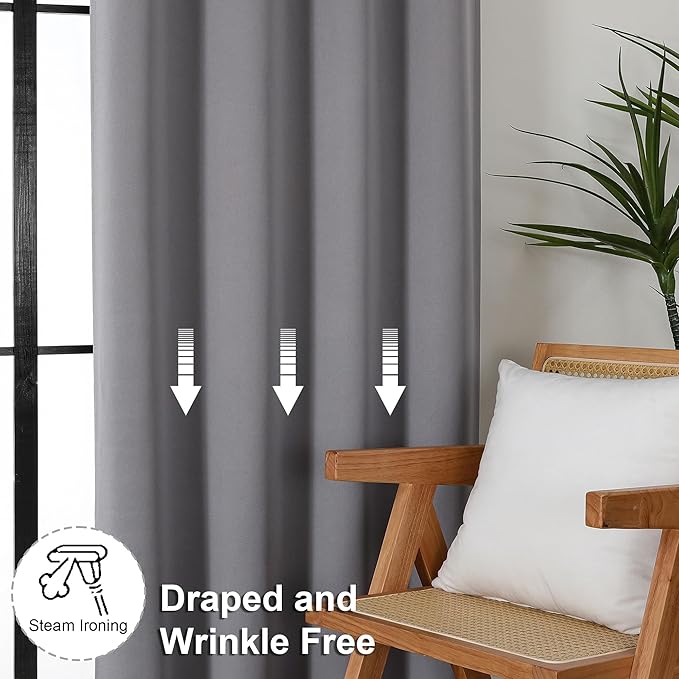 Simplebrand Ava Light Grey Short Blackout Curtains for Bedroom 54 Inches Long 2 Panels Set, Solid Thermal Insulated, Energy Saving Window Treatment Curtains Blackout Drapes, W40 x L54 Inch, Light Grey