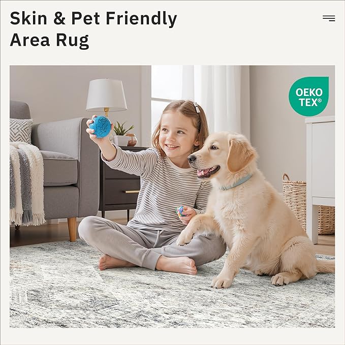 6x9 Area Rug for Living Room Washable 6x9 Non-Slip Modern Rugs for Bedroom Dinning Room Ultra-Thin Indoor Blue Ivory