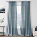 Extra Long Light Blue Linen Curtains 120 Inch for Living Room 2 Panels Set Rod Pocket Back Tab Light Filtering Semi Sheer Soft Linen Window Drapes Privacy High Ceiling Drapes for Farmhouse 52x120
