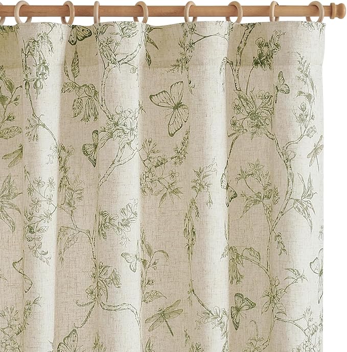 jinchan Floral Curtains Lined Linen Blend Curtain for Living Room 84 Inch Length Sage Green Farmhouse Flower Patterned Curtain French Country Curtains Drapes Back Tab Rod Pocket 2 Panels