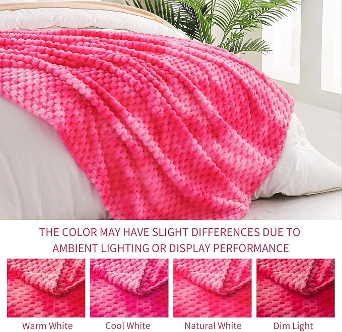 Exclusivo Mezcla Fleece King Blanket for Bed, Extra Large Fuzzy Tie-dye Hot Pink Bed Blankets, Soft Cozy Plush Sofa Throws for All Seasons, 90x104 Inches
