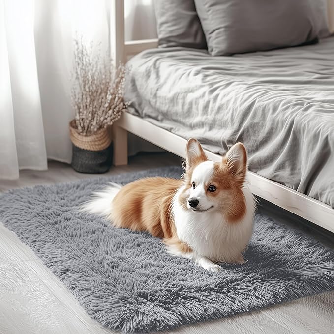OLANLY 3x3 Machine Washable Small Bedside Rug, Soft Fluffy Shaggy Entryway Throw Rugs for Bedroom, Living Room, Indoor Floor Carpet for Kids Girls and Boys, Nursery Rooms, Home Decor, Light Grey