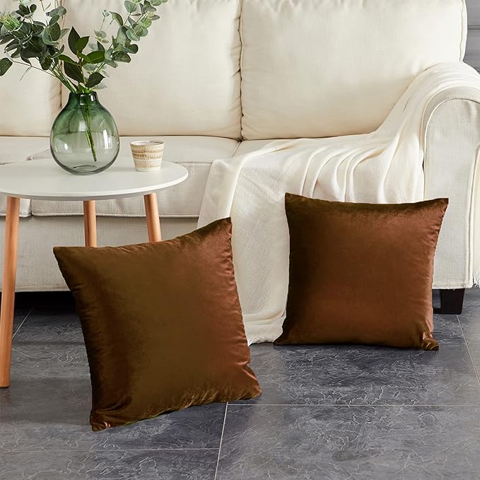 GIGIZAZA Decorative Throw Pillow Covers Set of 2,26 x 26 Chocolate Couch Pillow Covers,Velvet Square Cushion Covers