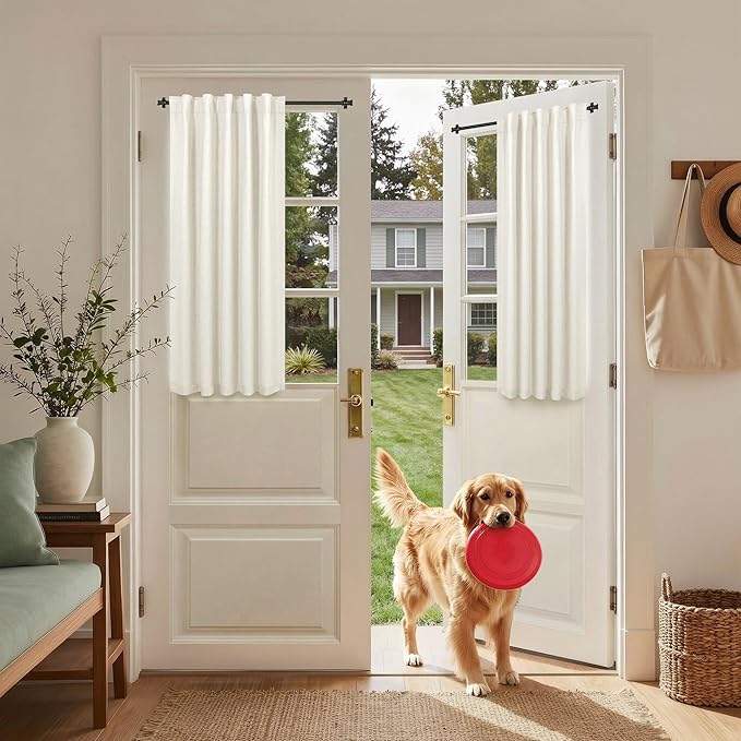 Pitalk Short Curtains for Windows Bathroom Blackout Linen Boho Back Tab Pocket Pleated Dark Out Cafe Curtains for Bedroom Door Doorway 45 Inch Length 2 Panels Set Cream Off White Wide 38 x 45 in Long