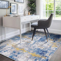 Washable Area Rugs 4'x6' Non-Slip Modern Abstract Soft for Living Room Entryway Bedroom Nursery, Print Pattern, Grey Blue Gold/Golden