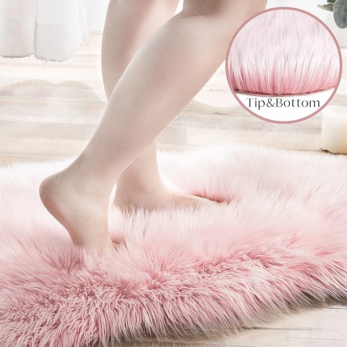 Ashler faux fur rug, Fluffy Shaggy Area Rug Ultra Soft 2 x 6 Feet Sheepskin Fur Rug, Frosted Bottom Pink Fuzzy Rug Machine Washable Shag Rug, Nursery Decor Throw Rugs for Bedroom, Living Room
