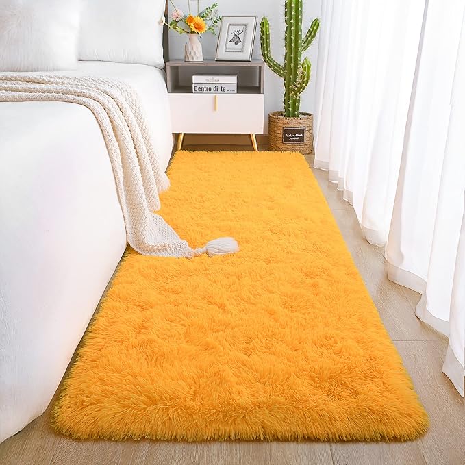 Chicrug Soft Runner Rug for Bedroom Living Room Plush Fluffy Rugs 2x6 Feet, Shag Furry Runner Rug Carpet Non Shedding for Nursery Children Kids Girls Room Home Decorative, Orange