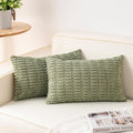 Pack of 2 Corduroy Decorative Throw Pillow Covers 12x24 Inch Soft Striped Pillow Covers Modern Farmhouse Home Decor for Sofa Living Room Couch Bed（Sage Green）