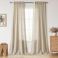 Nanspring Eggshell Beige Curtains 90 Inches Long for Living Room Linen Light Filtering Semi Sheer Curtain Back Tab Rod Pocket Rustic Decor Neutral Elegant Drapes for Bedroom 52x90, 2 Panels