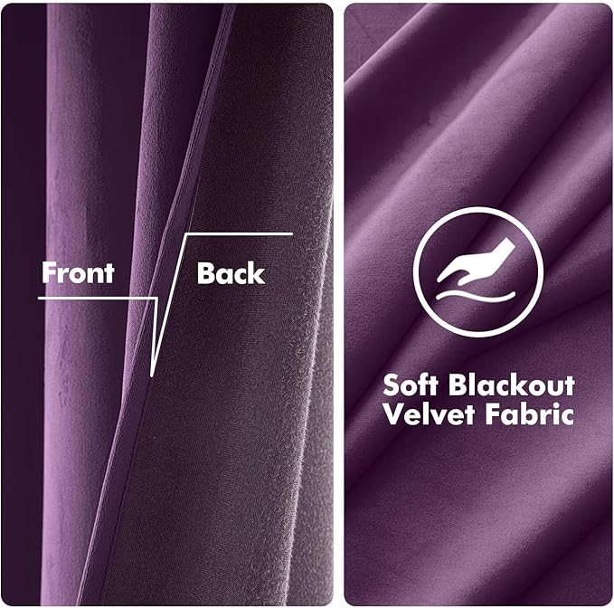 MIULEE Velvet Curtains Purple Elegant Grommet Thermal Insulated Soundproof Room Darkening Curtains/Drapes for Classical Living Room Bedroom Decor 52 x 84 Inch Set of 2