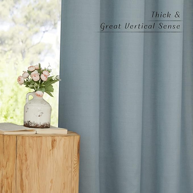 NICETOWN Linen Stone Blue Curtains 63 inch Length, Grommet Top Casual Semi Sheer Privacy Window Drapes with Light Penetration for Beach House/Bedroom, W55 x L63, 2 Panels