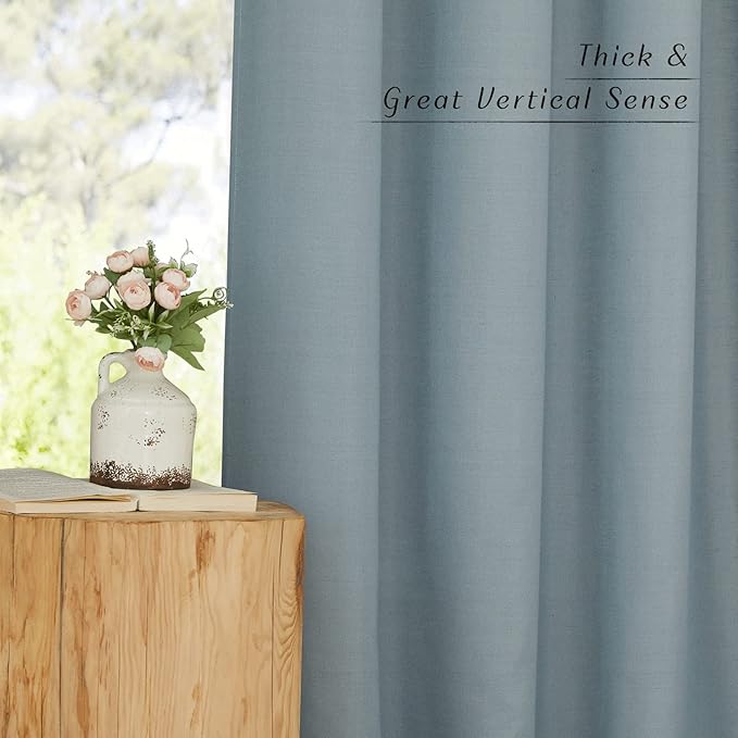 NICETOWN Rustic Linen 132 inch Long Curtains for Living Room, Grommet Privacy Added Thick Linen Weave with Light Filter Window Curtains & Drapes for Bedroom, Stone Blue, W55 x L132, 2 Panels