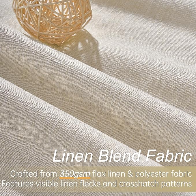 Topfinel 95 Inch Curtains Linen Blackout Curtains 2 Panel Set 100% Blackout Heat Reducing Room Darkening Curtains for Bedroom/Dorm UV Blocking/Noise Canceling Ivory Cream Drapes Back Tab Hooks&Rings