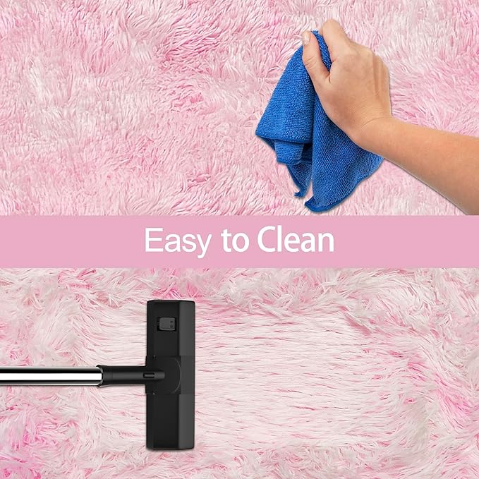 Tie-Dye Pink Upgraded Anti-Slip Fluffy Shag Rug for Living Room 8x10ft Fluffy Area Rug Mat Bedside Throw Rug for Bedroom Kids Room Boys Teens Nursery Baby Dorm Office Decor Aesthetic Carpets