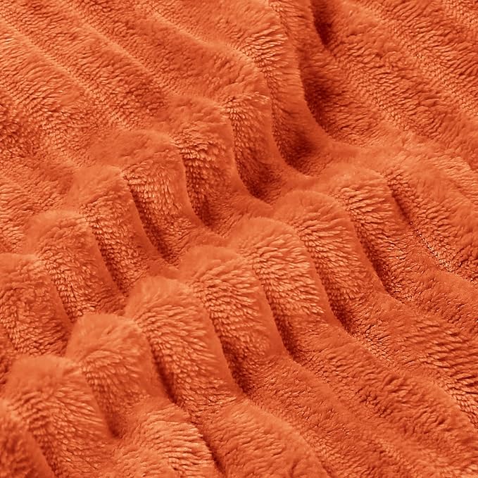 BEDELITE Fleece Blanket Twin Size – 3D Ribbed Jacquard Soft and Warm Decorative Fuzzy Blankets – Cozy, Fluffy, Plush Lightweight Throw Blankets for Couch, Bed, Sofa(Orange, 60x80 inches)