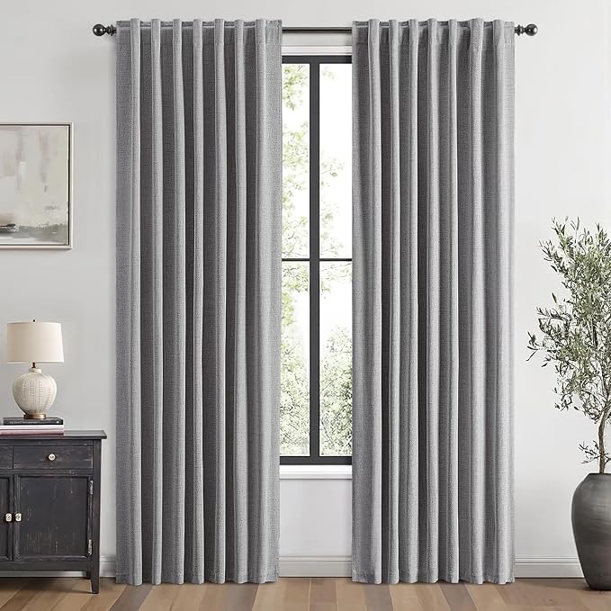 MIULEE 100% Blackout Linen Curtains for Bedroom, Glacier Gray Solid Luxury Decor Thermal Insulation Room Darkening Drapes for Living Room Nursery Back Tab Rod Pocket 42 x 72 Inches, 2 Panels