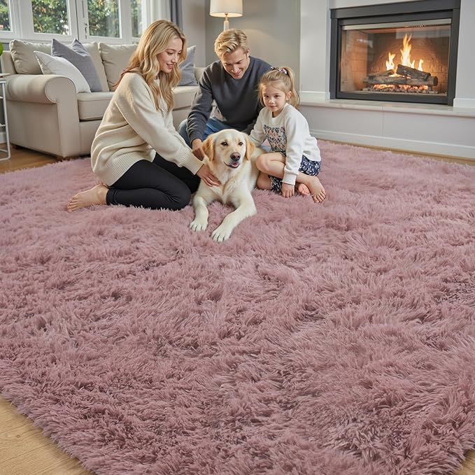 8x10 Area Rugs for Living Room Bedroom, Large Area Rug Shaggy Carpet Soft Plush Furry Bedside Rug, Rugs for Home Decor (Blush, 8 x 10)