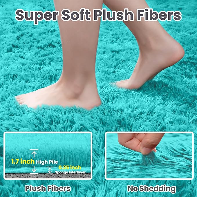 5x7 Area Rugs for Living Room Rug: Soft Fluffy Shag Teal Blue Rugs for Bedroom, Non-Slip Large Fuzzy Plush Rug Indoor Floor Carpet for Nursery Kids Boys Girls Room, Dorms, Playroom, Modern Home Decor