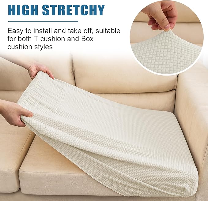 Water Repellent Couch Cushion Covers, Stretch Sofa Seat Slipcover Sets for Camper, Furniture Protector for Pets (Small, Cream)
