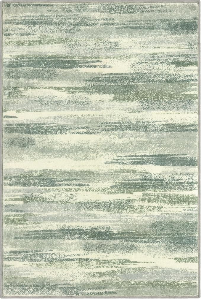 Lansny Modern Abstract Entryway Rug Indoor 2x3 Washable Rug Non-Slip Soft Small Area Rug Sage Green Grey Kitchen Mats Thin Print Faux Wool Floor Carpet Throw Rugs for Entrance Bedroom