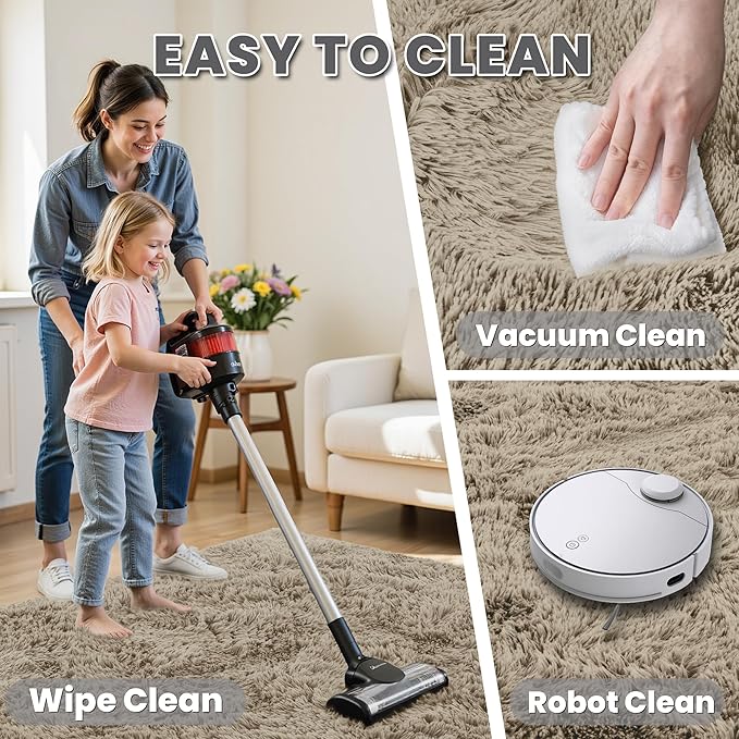 6x9 Area Rugs for Living Room Rug: Soft Fluffy Shag Gray Camel Rugs for Bedroom, Non-Slip Large Fuzzy Plush Rug Indoor Floor Carpet for Nursery Kids Boys Girls Room, Dorms, Playroom, Modern Home Decor