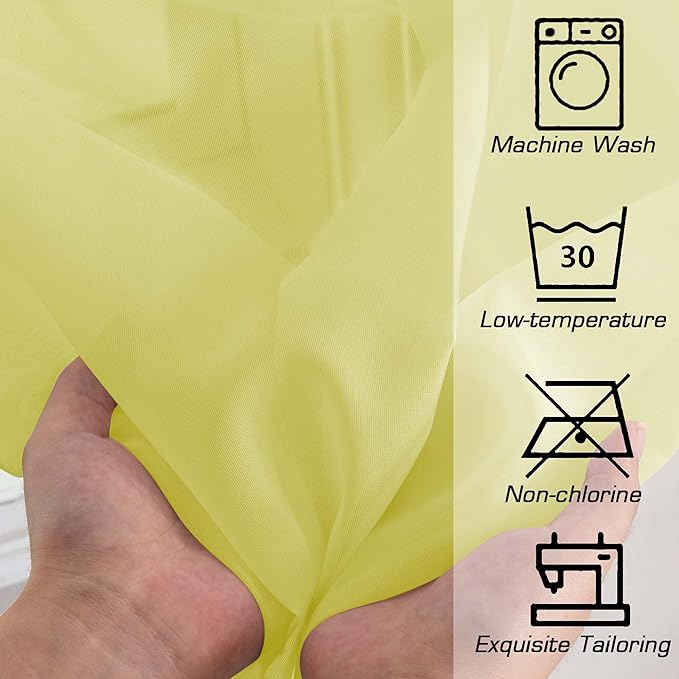 OWENIE Lemon Sheer Curtains for Bedroom Living Room 96 Inches Long 2 Panels Set, Soft Solid Light Filtering Clear Sheer Ceiling to Floor for Large Window, 2Pcs, Each 42" W x 96" L, Lemon