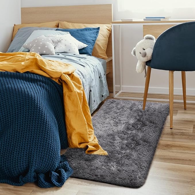 Ophanie 2x4 Small Rug Upgrade Non Slip Throw Bedside Area Rugs, Fluffy Soft Grey Mini Bedroom Carpet, Affordable Door Entryway Indoor Inside Front Entrance Dog Mat, Home Decor Aesthetic, Nursery