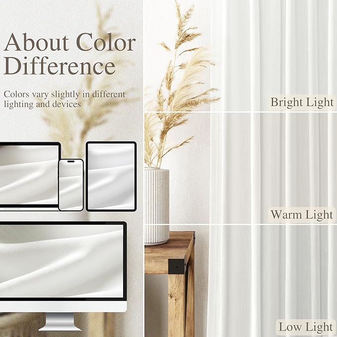 Off White Linen Curtains 84 inches Long for Bedroom Back Tab Light Filtering Privacy Sheer Curtains Modern Farmhouse Coastal Decor White Cotton Textured Gauze Curtain for Living Room 2 Panel Set