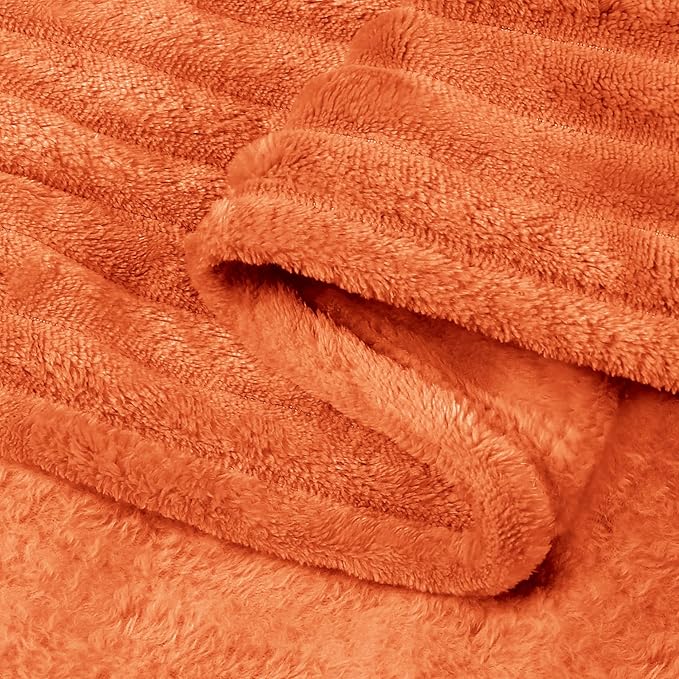 BEDELITE Fall Throw Blanket for Couch - 3D Ribbed Jacquard Soft & Warm Decorative Burnt Orange Blanket, Cozy, Plush, Fluffy, Fuzzy Fleece Throw Blanket for Bed, Sofa 50x60Inches