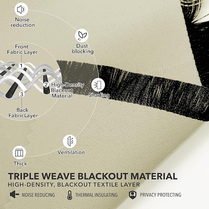 Deconovo Blackout Curtains, Thermal Insulated, W52 x L54 2 Panels, Back Tab, Machine Washable, Room-Darkening Drapes for Bedroom/Living Room Beige