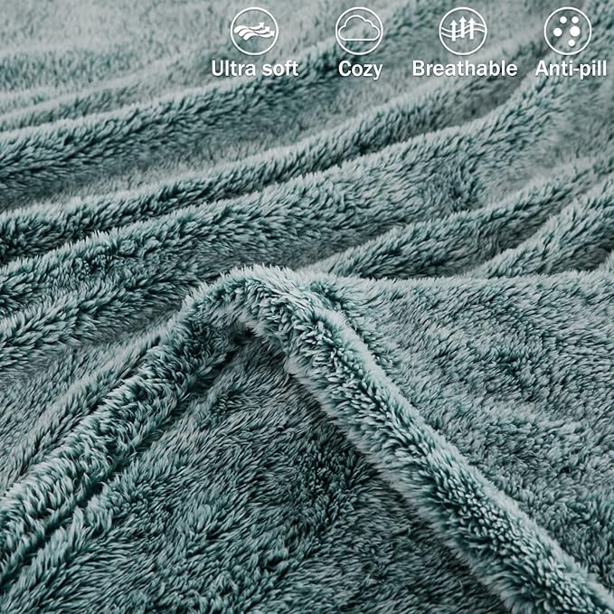 Exclusivo Mezcla Plush Fuzzy Fleece Throw Blanket Extra Large, Super Soft, Fluffy and Warm Blankets for Couch, Bed, All Season (Mixed Green, 50x70 inches)