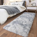 Ultra Soft Runner Rugs for Bedroom Hallways with Upgraded Non-Slip Rubber Backing & Thick Memory Sponge, 2 Packs 2x6 Feet Fluffy Shag Throw Area Rug for Bedside Dorm Tie-dye Light Grey