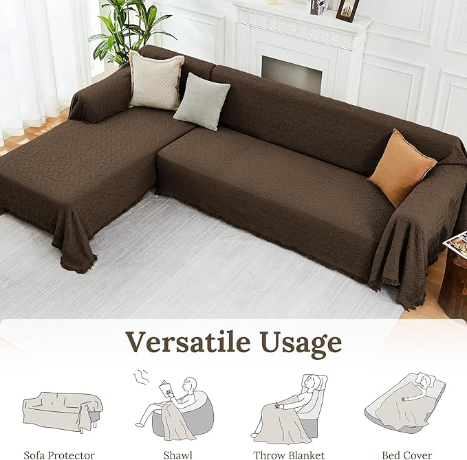 HOMERILLA Sectional Couch Covers for Sectional Sofa L Shaped Sofa Cover Blanket 2 Pieces L Shape Furniture Protector for Pets Dogs (Chocolate, XX-Large)