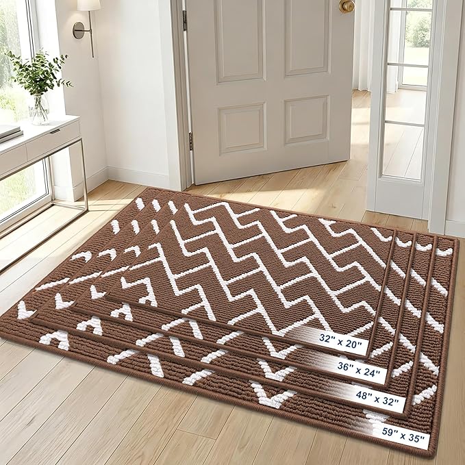 OLANLY Front Door Mat, Non-Slip Rubber Backing, Dirt Resistant and Absorbent, Washable, Easy to Clean Low-Profile Indoor Doormat for Back Door, Entryway, Inside Entrance, 32x20, Coffee
