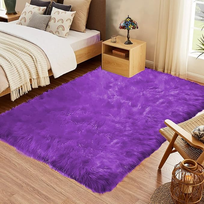 Goolela Purple Area Rug 5x8 Fluffy Fuzzy Furry Carpet for Bedroom Living Room Girls Faux Fur Plush Shaggy Washable Rectangle
